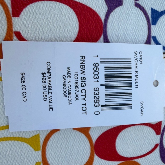 Coach City Tote In 🌈Rainbow Signature Canvas - Picture 9 of 10